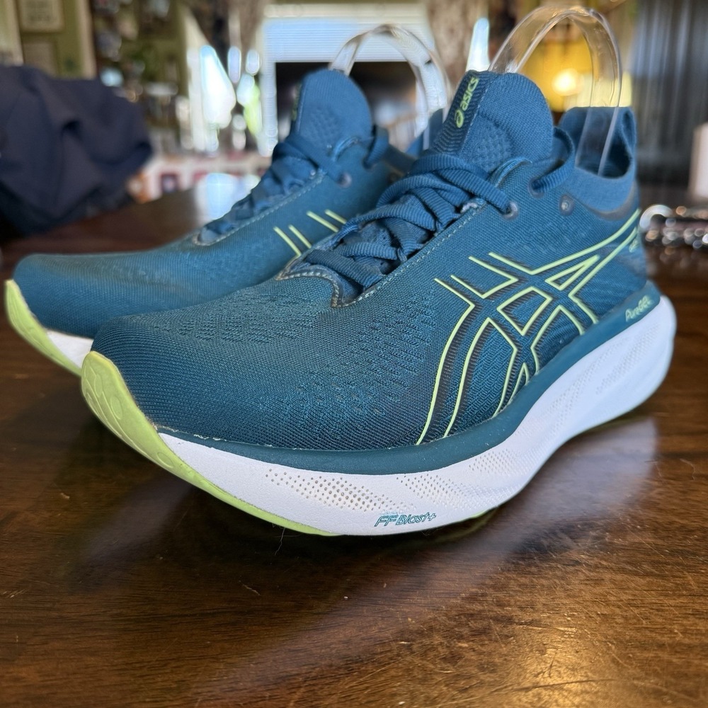 Women's ASICS Gel-Nimbus 25 Ink Teal/Lime Running Shoes USA Women's 7.5 EUC - Picture 2 of 15